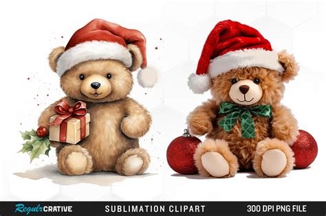 Watercolor Christmas Teddy Bear Clipart Graphic By Regulrcrative · Creative Fabrica