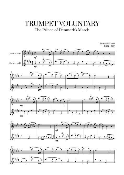 Trumpet Voluntary The Prince Of Denmarks March For Clarinet Duet