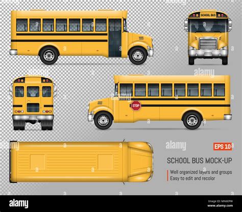 School Bus Vector Mock Up Isolated Template Of Yellow Autobus On