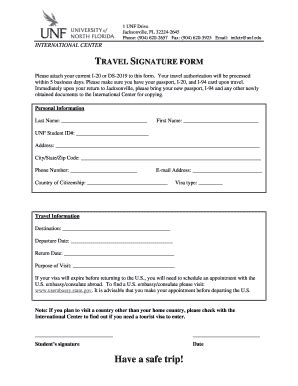 Fillable Online Unf Travel Signature Form Unf Fax Email Print Pdffiller