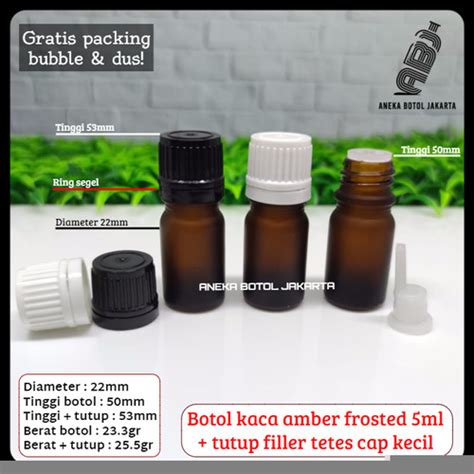 Jual Botol Kaca Serum Amber Frosted 5ml Filler Tetes Segel Cap Kecil