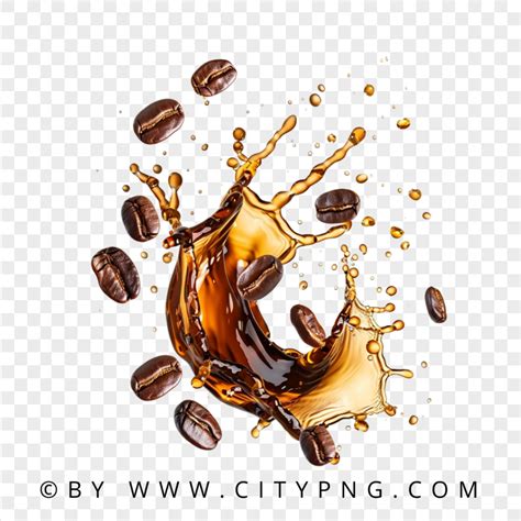 HD Dark Coffee Beans And Pouring Coffee Splash PNG Citypng