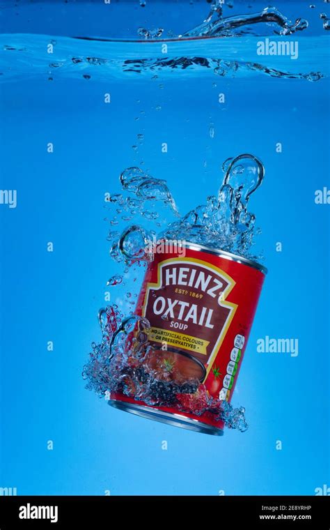 Freeze Motion Photo Of A Tin Of Heinz Oxtail Soup Dropped Into Water