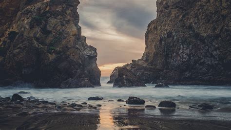 rocks, ocean, surf, stones, shore, 4k HD Wallpaper