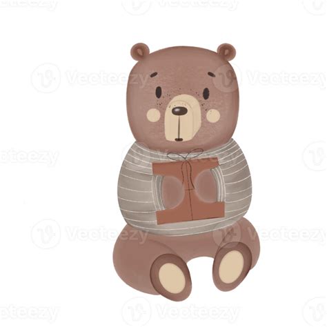 Illustration of a beautiful brown teddy bear toy on a transparent ...