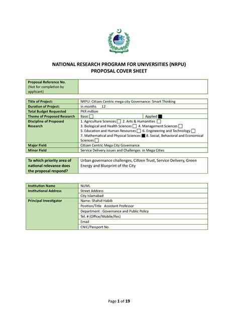 Full Proposal Template Nrpu National Research Program For