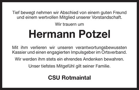 Traueranzeigen Von Hermann Potzel Nordbayerischer Kurier