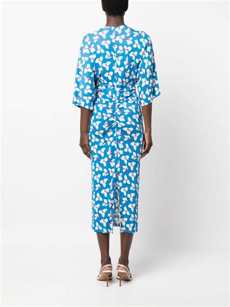 Dvf Diane Von Furstenberg Floral Print Midi Dress Blue Farfetch