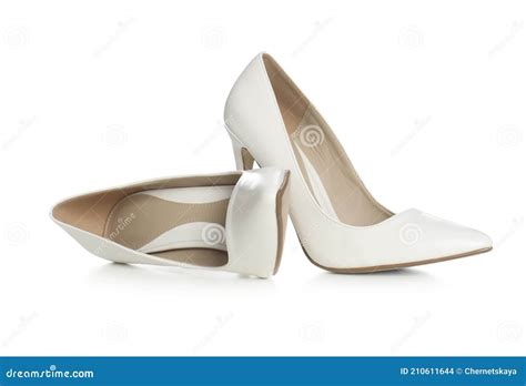 Beautiful Classic Wedding Shoes On White Background Stock Photo Image