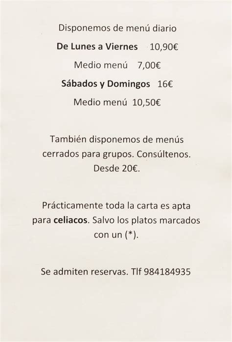 Carta Del Pub Y Bar La Carta Del Cimadevilla Oviedo