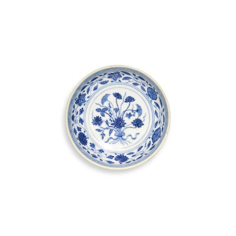 A Small Blue And White ‘lotus Bouquet Saucer Dish Seal Mark And