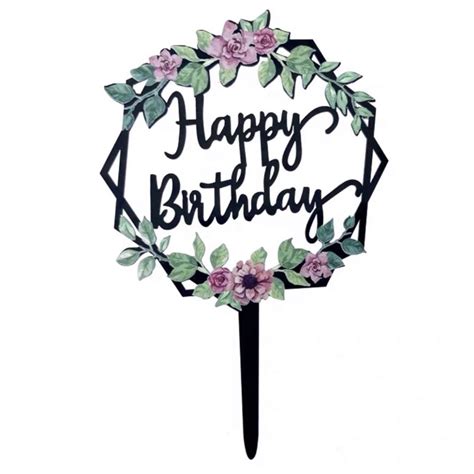 Black Floral Acrylic Happy Birthday Cake Topper Shopee Philippines