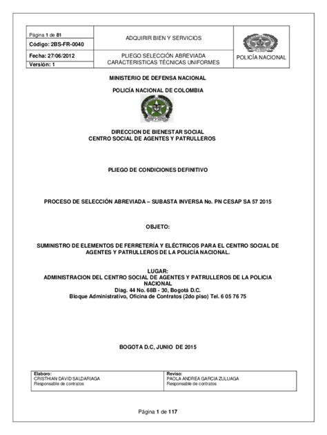 Completable En línea pliego de condiciones definitivo CESAP Fax Email