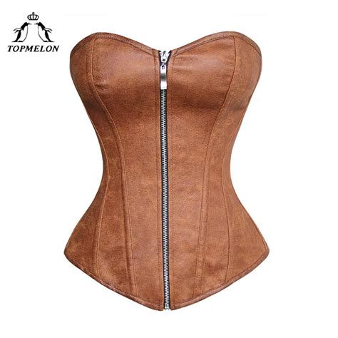 Topmelon Top Bustier Brown Slimming Leather Corsets Women S Sexy Front