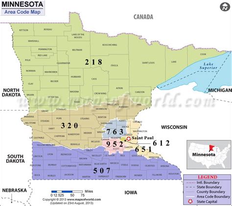 Minnesota Area Codes Map Of Minnesota Area Codes