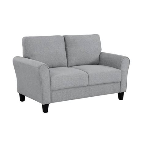 Benjara 34 In Gray Solid Print Polyester 2 Seater Loveseat With Wooden