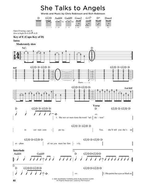 She Talks To Angels by Black Crowes - Guitar Lead Sheet - Guitar Instructor