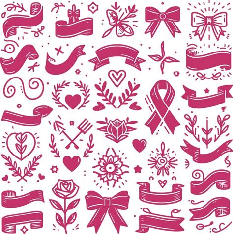 Sketchy Pink Filled Breast Cancer Awareness Ribbon Silhouette Vector On