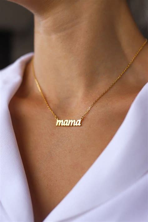 14k Mama Script Necklace Solid Gold Mama Necklace Mother Etsy Mama