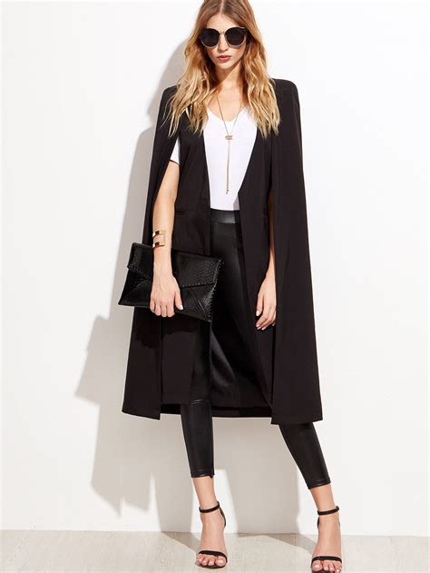 Black Open Front Longline Cape Blazer Emmacloth Women Fast Fashion Online