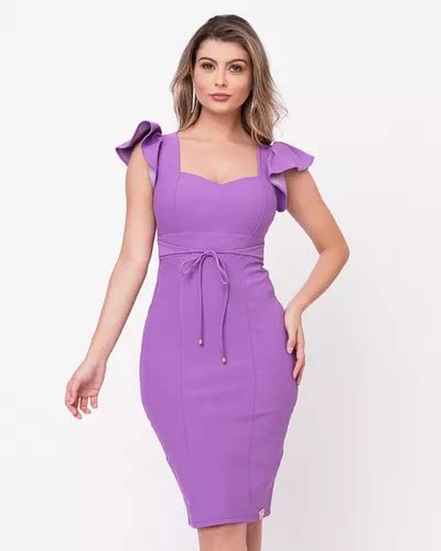 Vestido Miss Misses Midi Babado Ziper Nas Costas Roxo