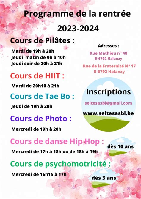 Planning Hebdo Activit S Seltes Asbl