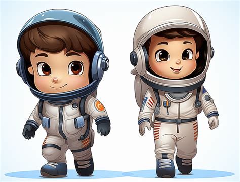 Retrato em estilo de desenho animado de duas crianças astronautas