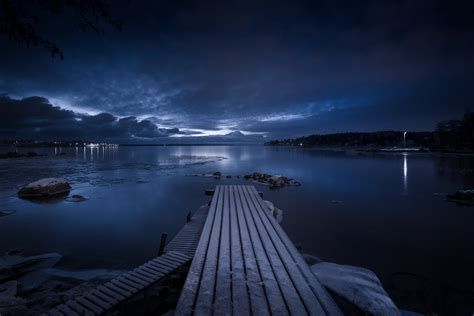 Brown wooden dock under black sky during night time HD wallpaper ...