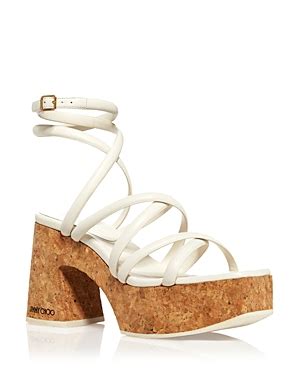 JIMMY CHOO Cecelia 95 Strappy Platform Wedge Sandals Latte Natural