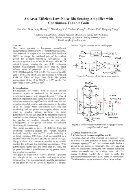 PDF An Area Efficient Low Noise Bio Sensing Amplifier With Continuous