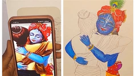 Krishna And Sudama Drawing Krishna And Sudama Colour Pencil Drawing