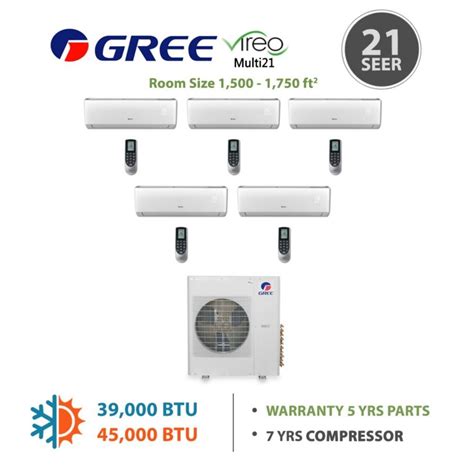 GREE Multi21 Penta Zone VIREO Ductless Mini Split System 42 000 BTU