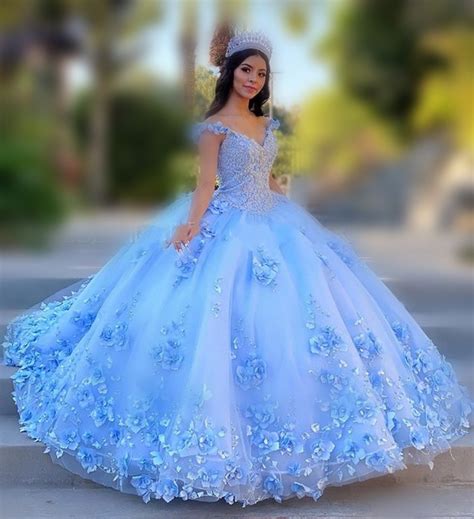 Blue Quinceanera Dresses With Flowers Dresses Images 2022