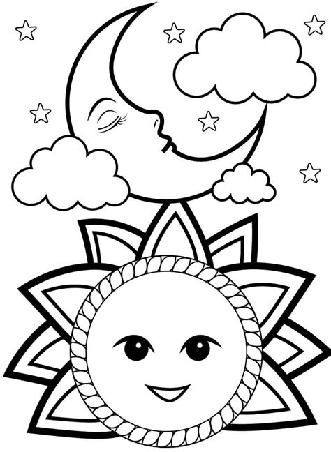 Sun And Moon 2 Coloring Page - Free Printable Coloring Pages for Kids