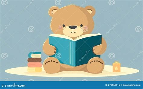 Cute Teddy Bear Reading A Book Generative Ai Stock Illustration