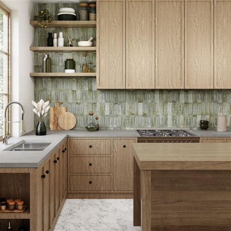 Luna Arc Celadon 2 5x8 Ceramic Subway Tile For A Kitchen Backsplash