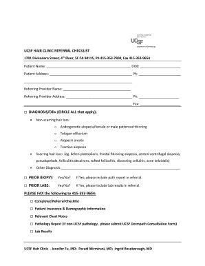 Fillable Online UCSF HAIR CLINIC REFERRAL CHECKLIST Fax Email Print