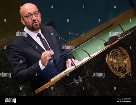 Belgian Prime Minister Charles Michel delivers a speech at the 73th ...