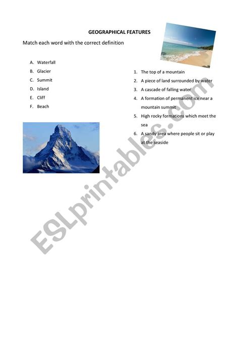 Geographical features - ESL worksheet by Lullabyxx