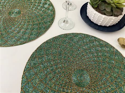 Luxury Handmade Beaded Placemat Small Bead Tablemat Inch Etsy