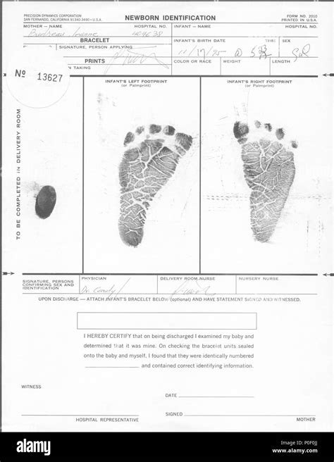 A Copy Of An Original Baby Girls Footprint Taken At The Hospital As A