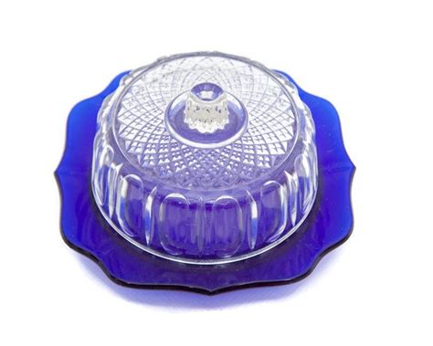 Vintage Cobalt Blue Glass Butter Dish With Clear Cut Glass Lid Etsy