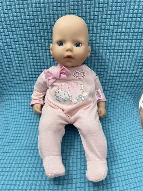 Baby Annabell Doll Zapf Creations 14 Blue Eyes Pink Lamb Bow Soft Body