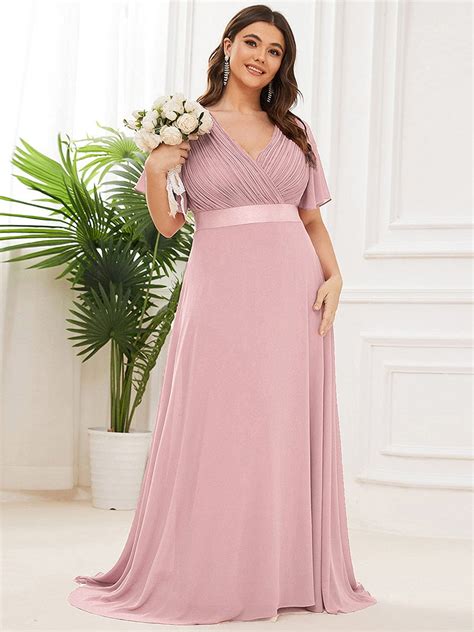 Plus Size Empire Bridesmaid Dress With Flutter Sleeves Ever Pretty Uk