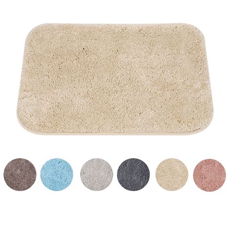 PiccoCasa Luxury Soft Plush Thick Microfiber Bath Mat, Non-slip Rubber Back, Beige, 24"x 35 ...