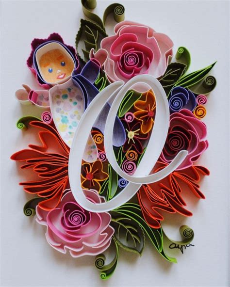 Quilled Wall Art Floral Letter Monogram Wall Art Personalized