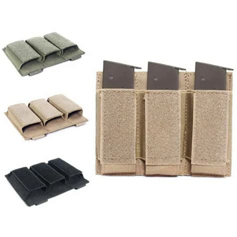 Tactical Molle Mm Triple Magazine Pouch Pistol Mag Baton Flashlight