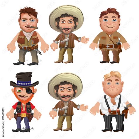 Five men characters in a cartoon wild West style Stock Vector | Adobe Stock