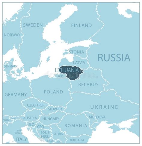 Lithuania Blue Map With Neighboring Countries And Names Stock