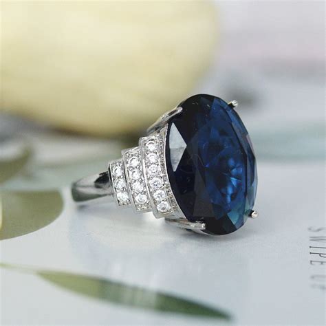 Unique Dark Blue Cubic Zirconia Gemstone Ring Oval Shape 18k Etsy